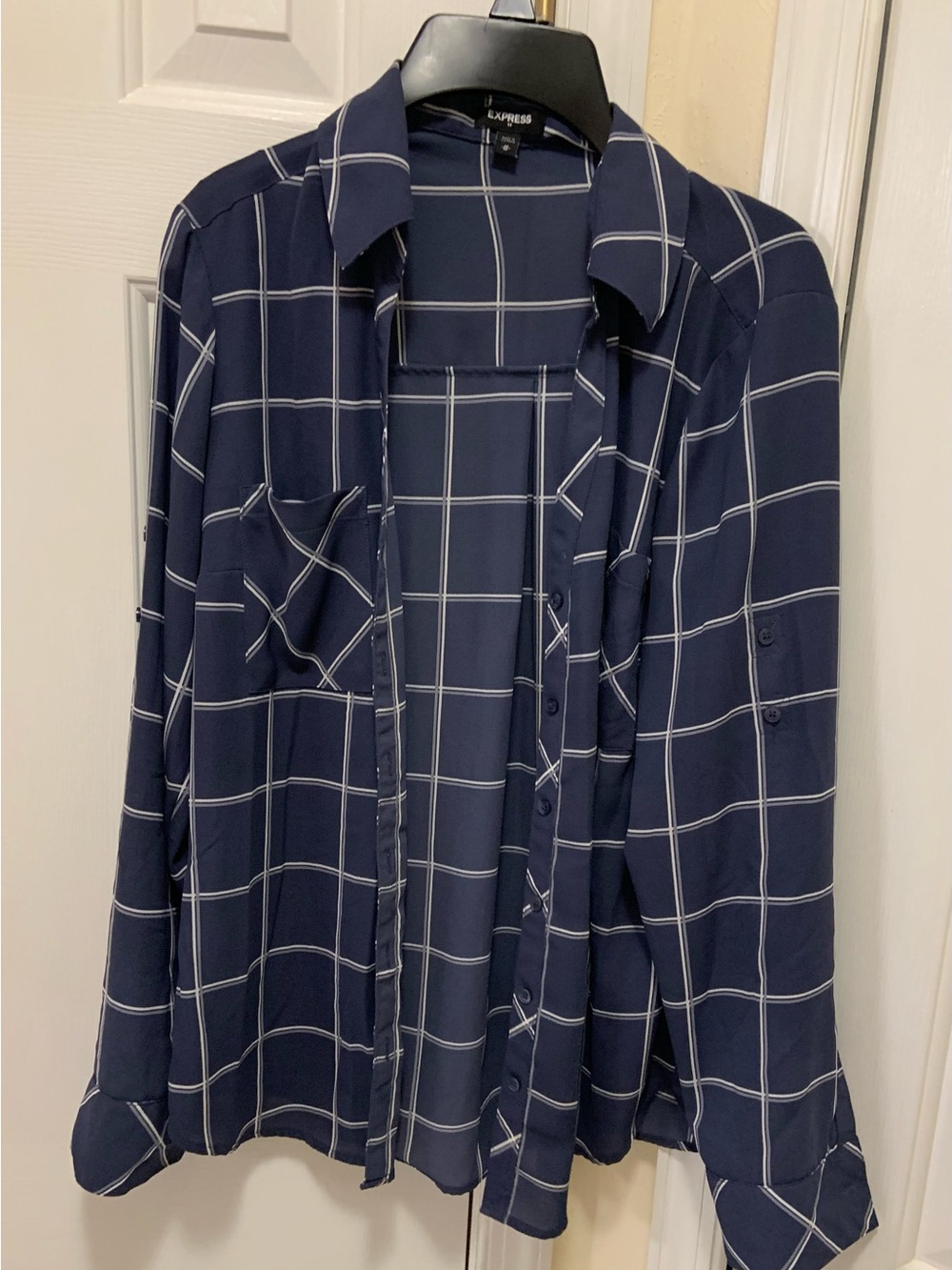 Express Navy Shirt with White Windowpane Grid
